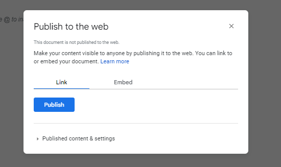 publish to the web